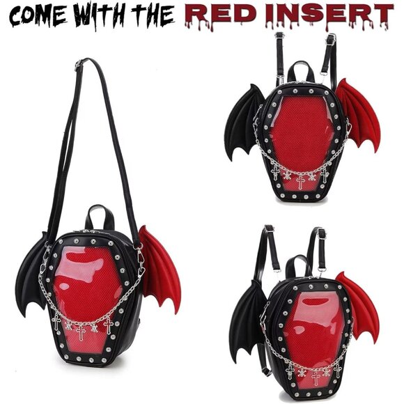Gothic Coffin Shaped Shoulder Bag for Women Stylish Backpack for Halloween - Picture 6 of 9